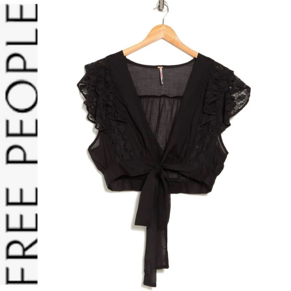 NWT Free People Arcadia Lace Wrap Top black s